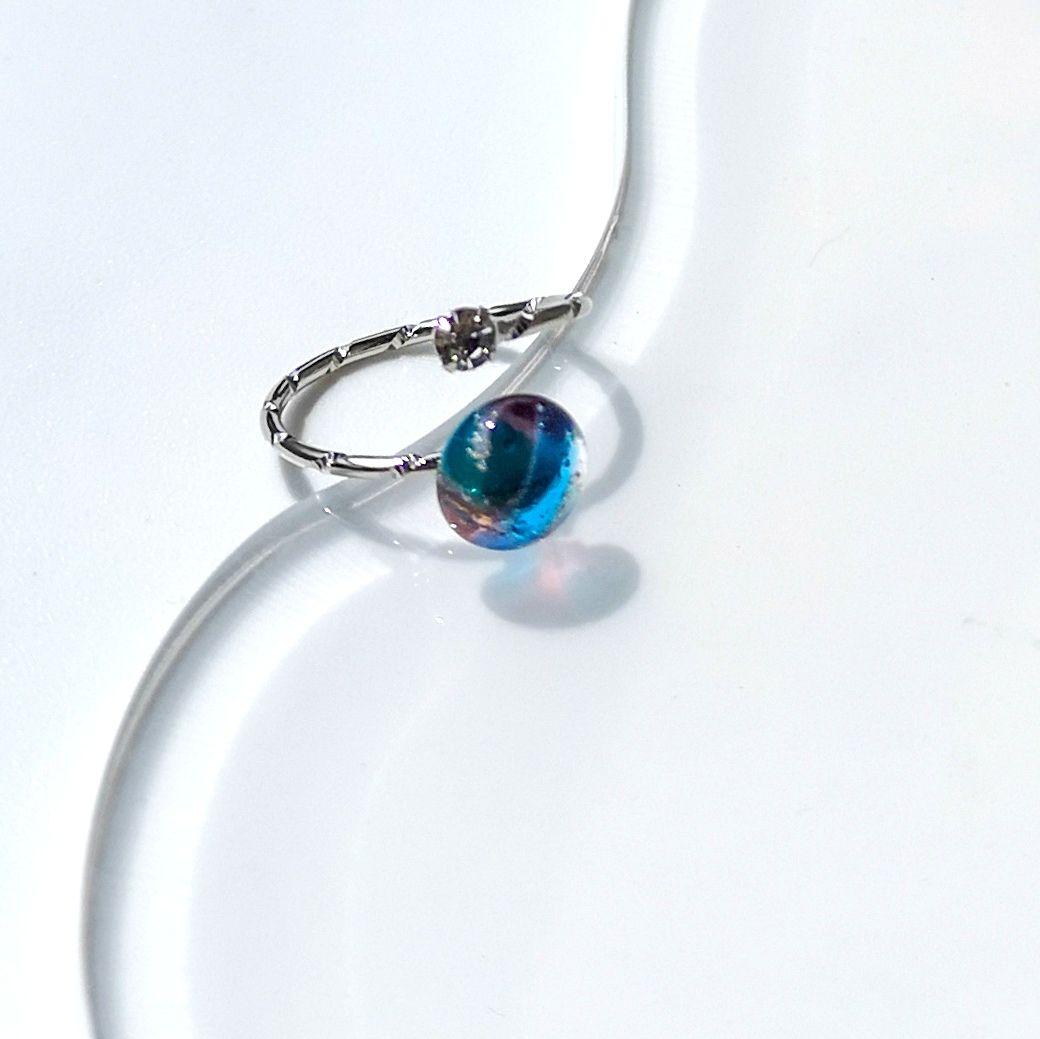 取引中　モザイク柄なガラスのフォークリング*《シルバー》