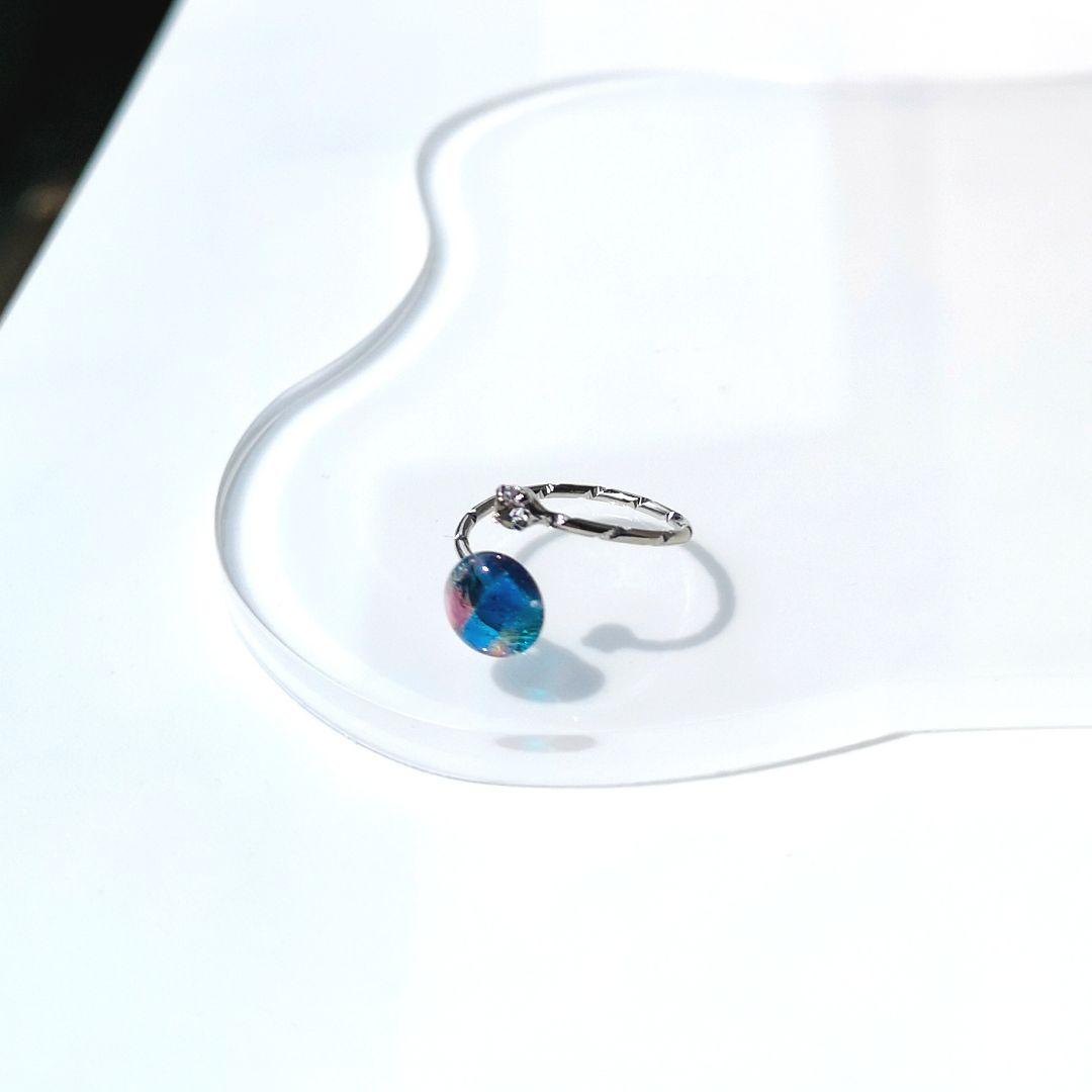 取引中　モザイク柄なガラスのフォークリング*《シルバー》