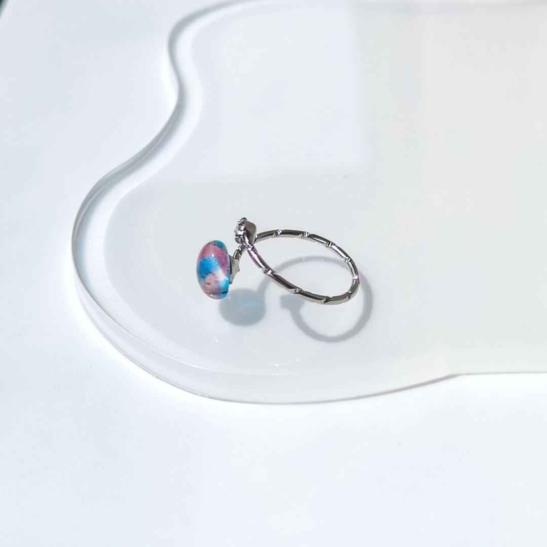 取引中　モザイク柄なガラスのフォークリング*《シルバー》