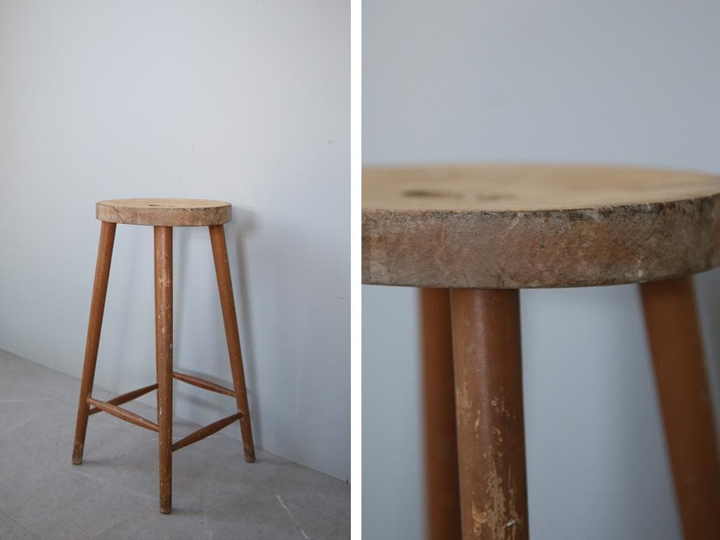 英国アンティーク木製スツール/丸椅子イス/踏み台/腰掛け/飾り棚(92-220)