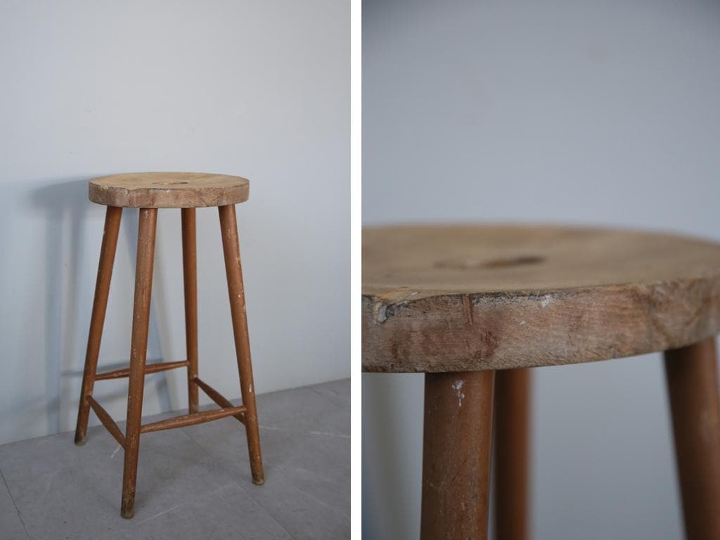 英国アンティーク木製スツール/丸椅子イス/踏み台/腰掛け/飾り棚(92-220)