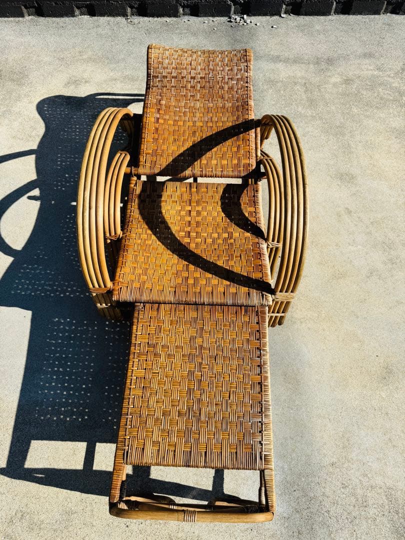 福岡発　ラタン 籐製 リクライニング チェア イス 椅子 ソファー 折り畳み