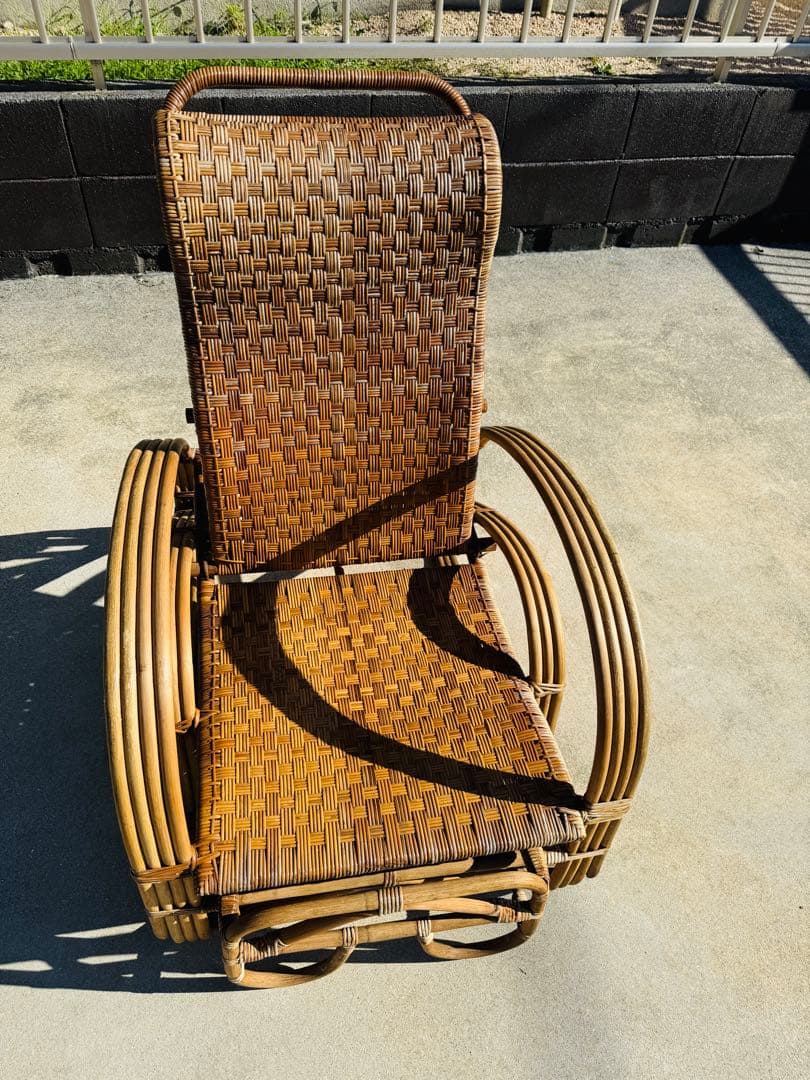 福岡発　ラタン 籐製 リクライニング チェア イス 椅子 ソファー 折り畳み
