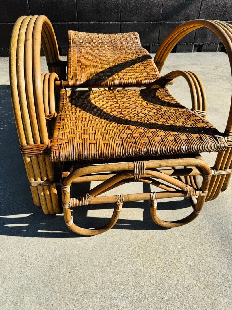 福岡発　ラタン 籐製 リクライニング チェア イス 椅子 ソファー 折り畳み