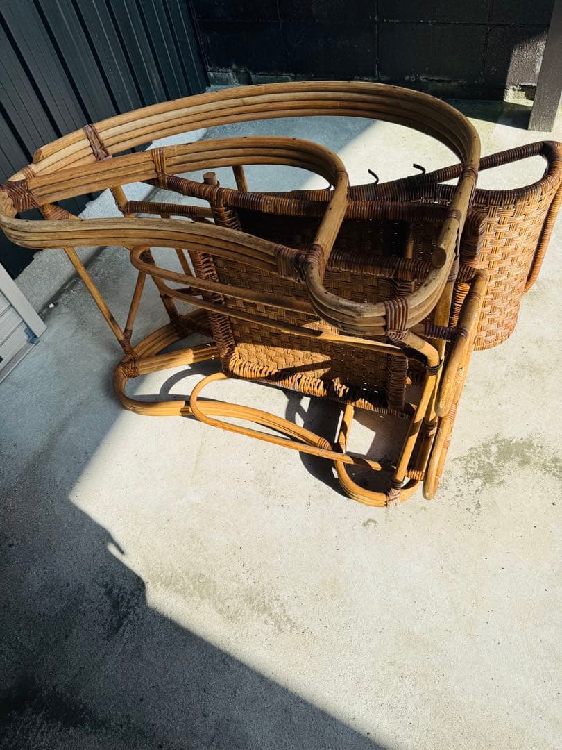福岡発　ラタン 籐製 リクライニング チェア イス 椅子 ソファー 折り畳み