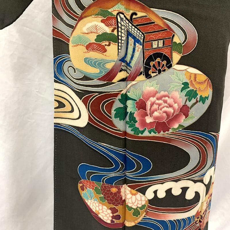 508aj83■アンティーク着物 ジュニアにも 流水 貝合わせ文■状態良好