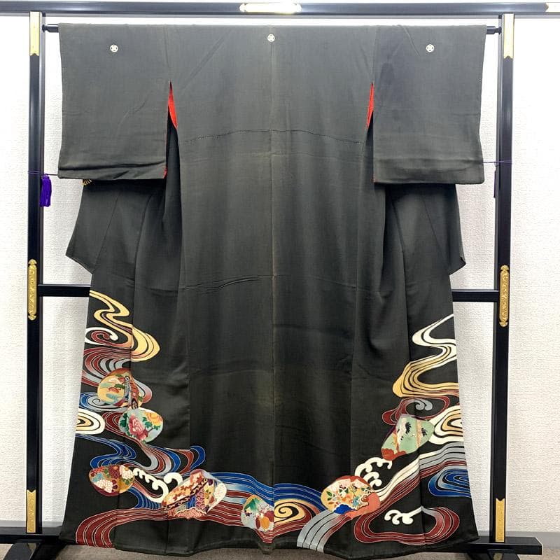 508aj83■アンティーク着物 ジュニアにも 流水 貝合わせ文■状態良好