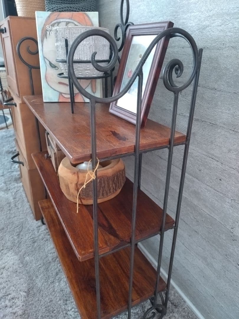 飾り棚ローズウッド3段ラック アイアンフレーム