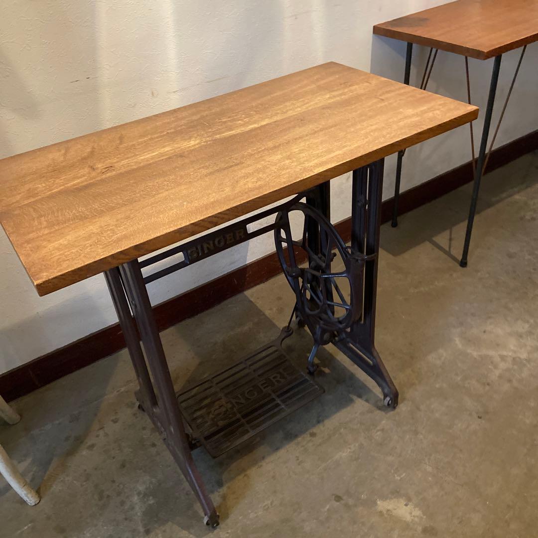 アンティークテーブル、昭和レトロ、カフェインテリア、美品、シンガーミシン