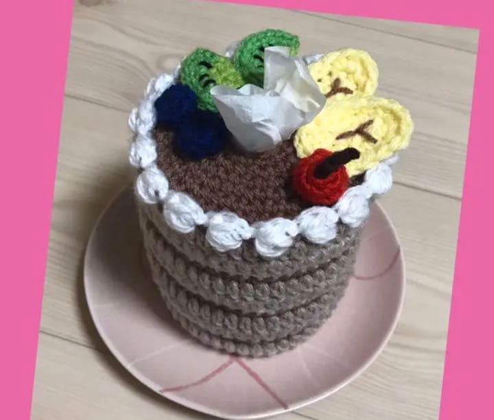 パンケーキのトイレットペーパーカバー　ティッシュカバー　手編み