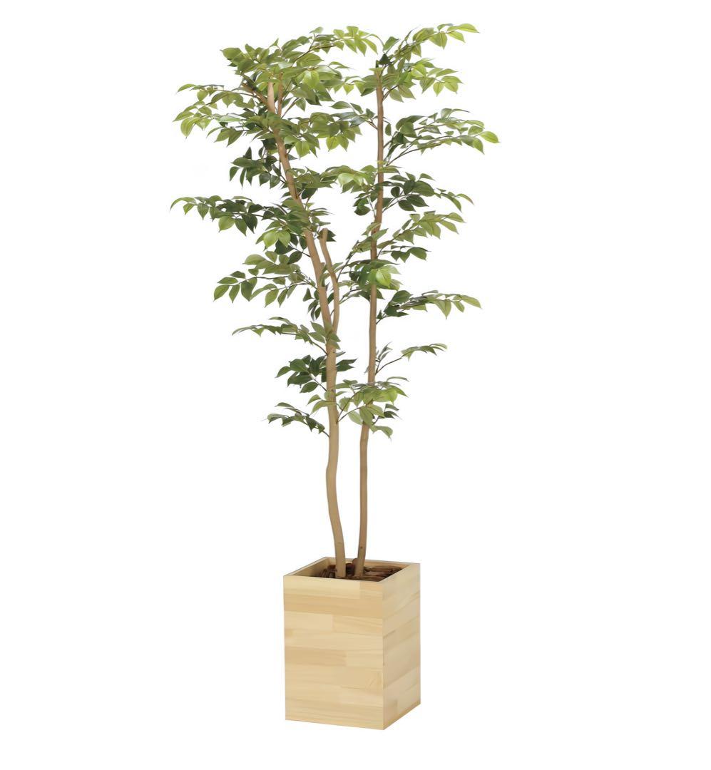 光触媒　人工観葉植物　フェイクグリーン　ウッドボックスマウンテンアッシュ1.6m