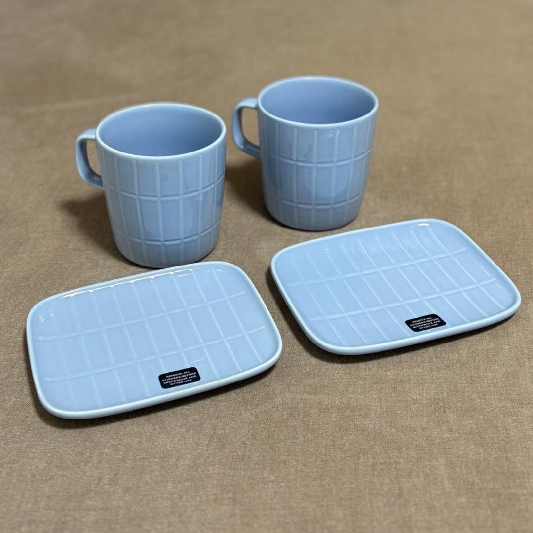 マリメッコ【marimekko】Tiiliskivi　マグカップ　プレート　水色