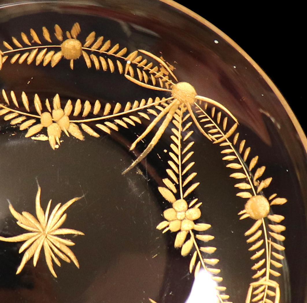 オールド・バカラ 1890年頃 珍品 高級金彩花柄トレー 小物入れ アンティーク