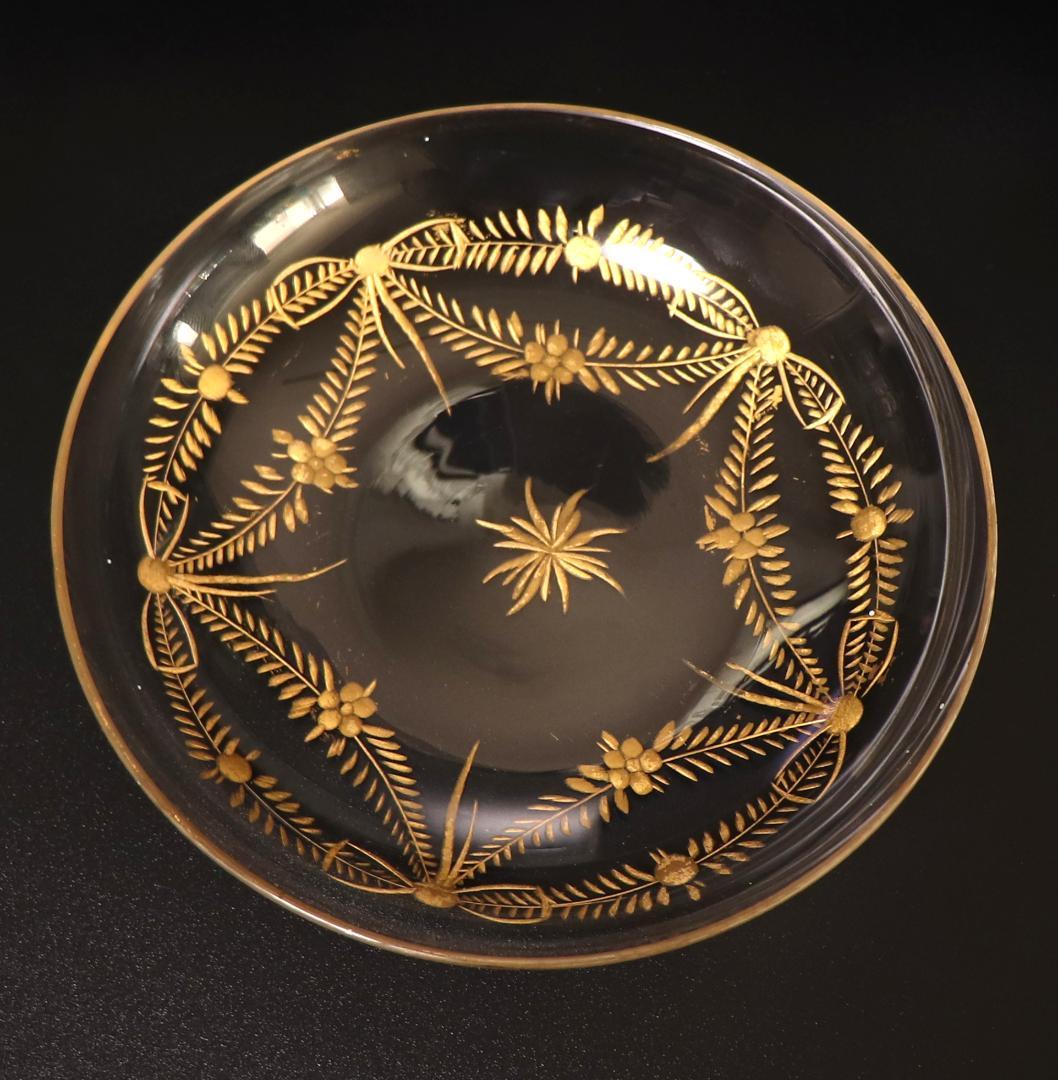 オールド・バカラ 1890年頃 珍品 高級金彩花柄トレー 小物入れ アンティーク