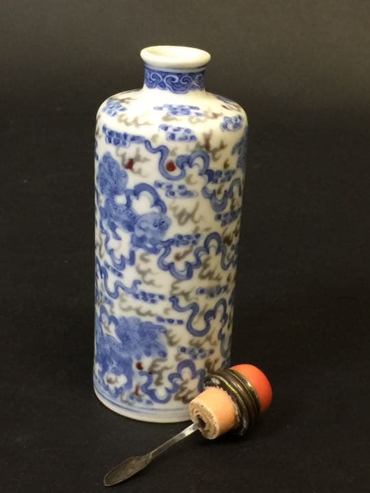 清 雍正年製在銘 染付珊瑚蓋銀杓 青花釉裡紅