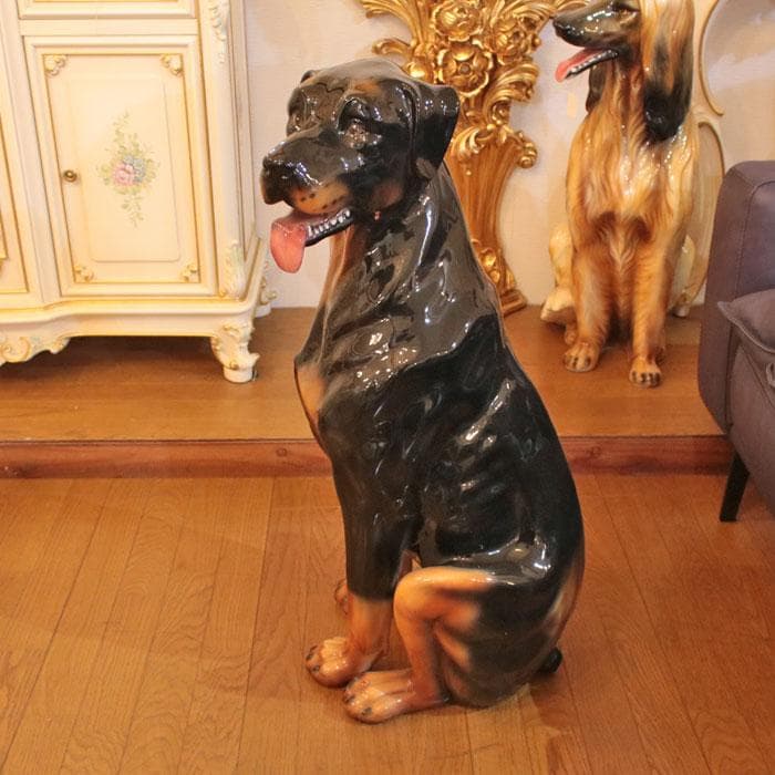 ロットワイラー 等身大 置物 オブジェ 犬 オーナメント 222-971