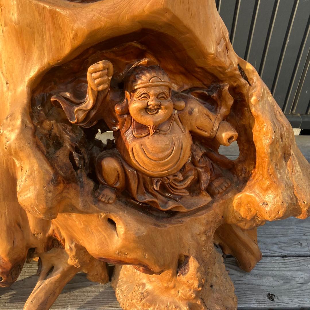 昭和レトロ 天然木 一刀彫 極上彫 七福神 大黒様 大黒天 恵比寿様 大型 置物