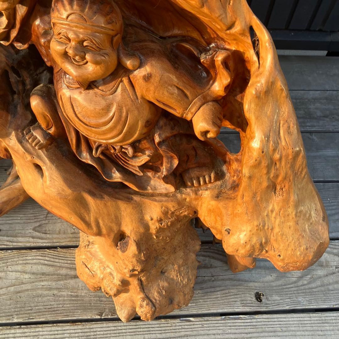 昭和レトロ 天然木 一刀彫 極上彫 七福神 大黒様 大黒天 恵比寿様 大型 置物