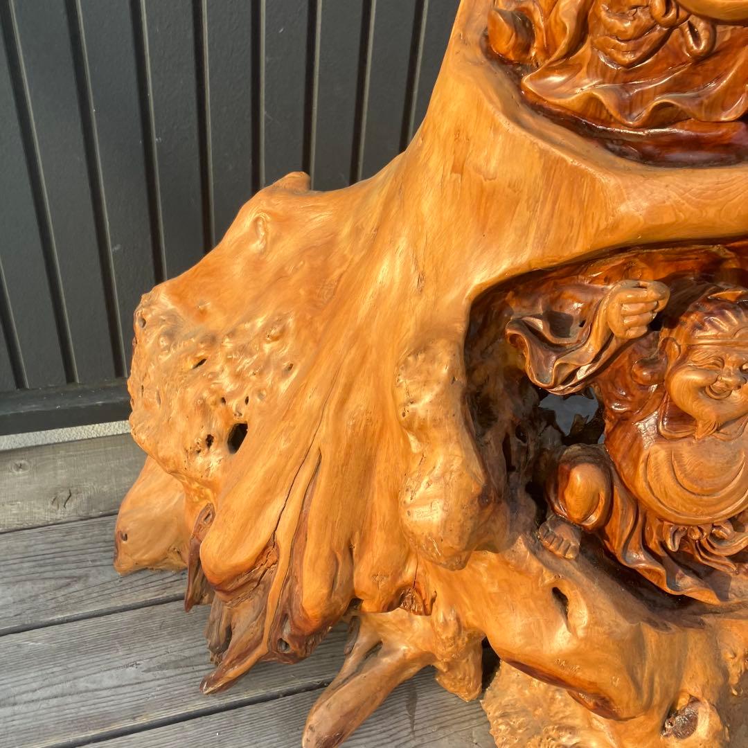 昭和レトロ 天然木 一刀彫 極上彫 七福神 大黒様 大黒天 恵比寿様 大型 置物