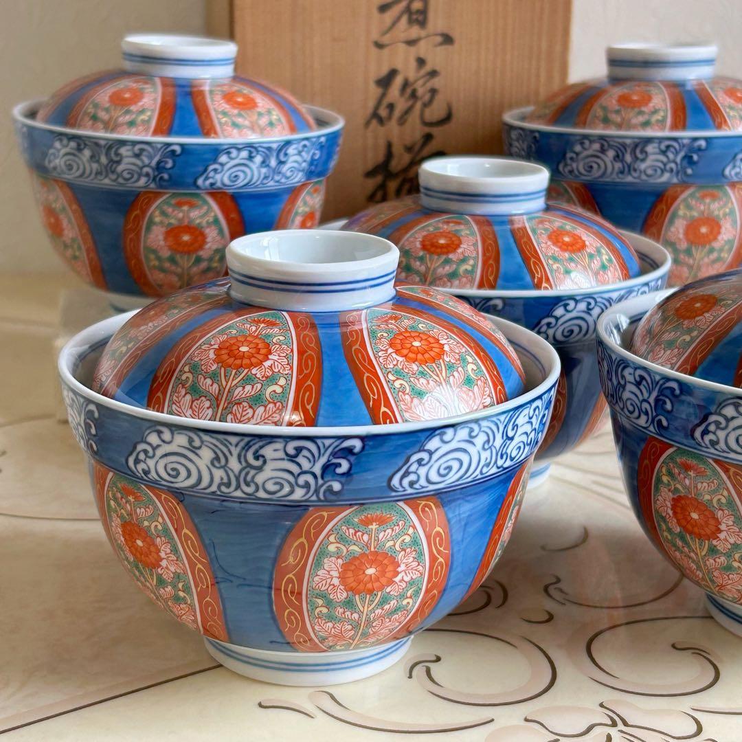 有田焼　賞美堂　其泉窯　蓋付き丼ぶり揃　5客セット　金彩古伊万里　雑煮碗　正月