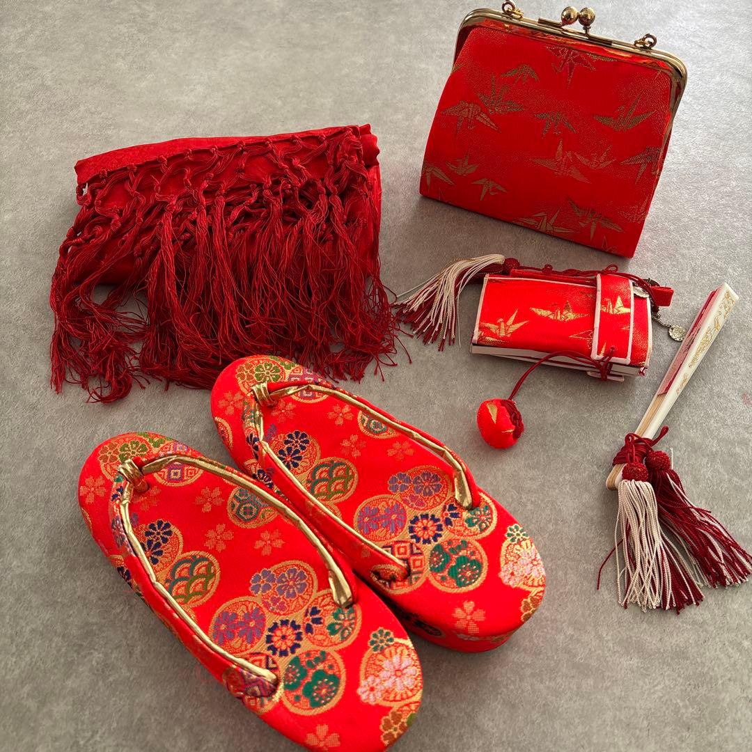 七五三　7歳お着物まとめ7点セット 着物と赤い小物一式