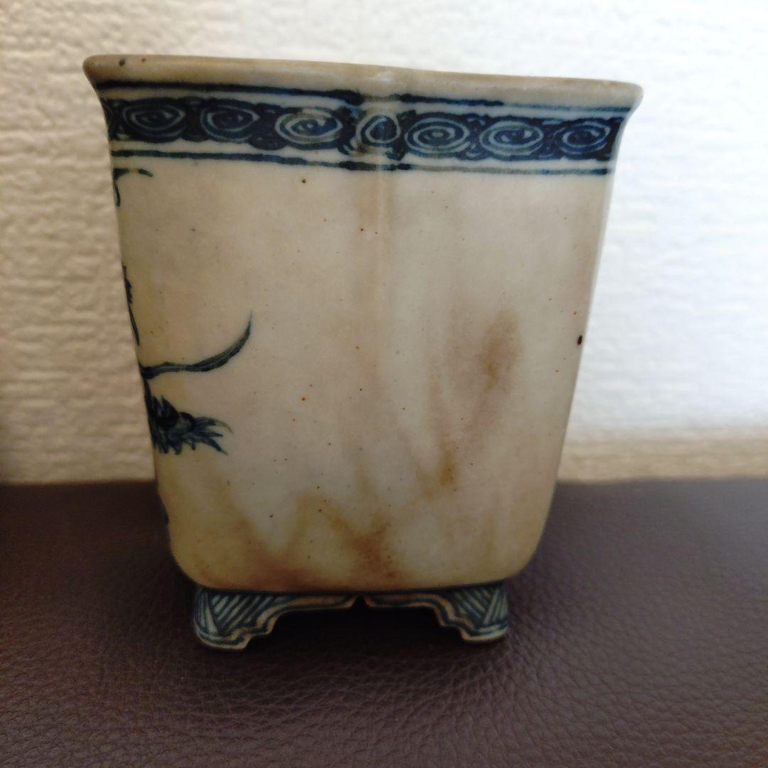 大助 龍図染付角下方鉢 盆栽鉢 唐峰造