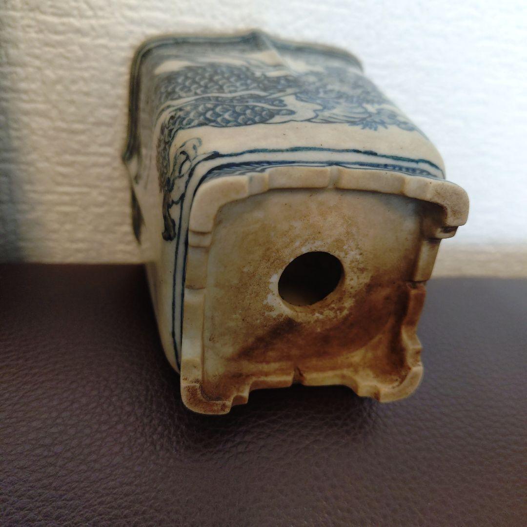 大助 龍図染付角下方鉢 盆栽鉢 唐峰造