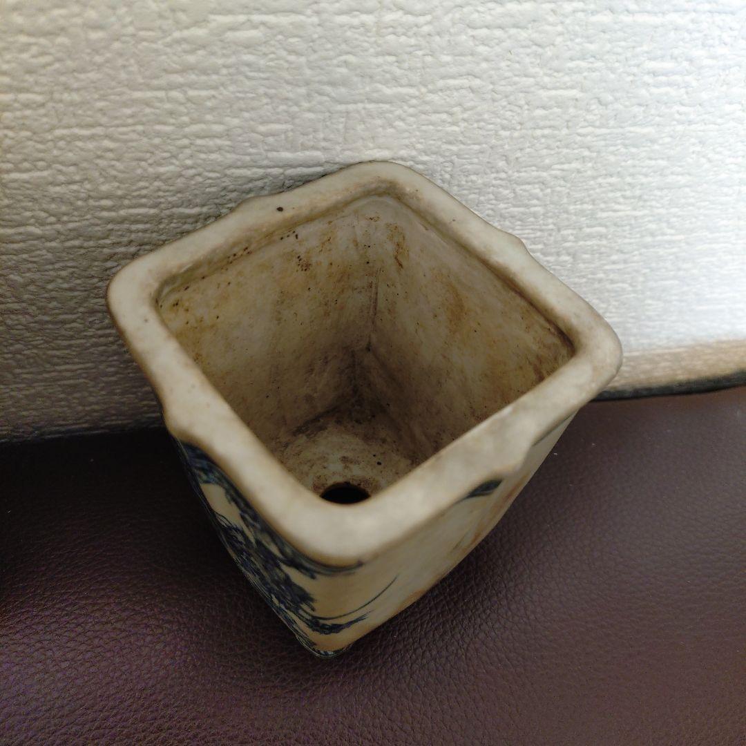 大助 龍図染付角下方鉢 盆栽鉢 唐峰造