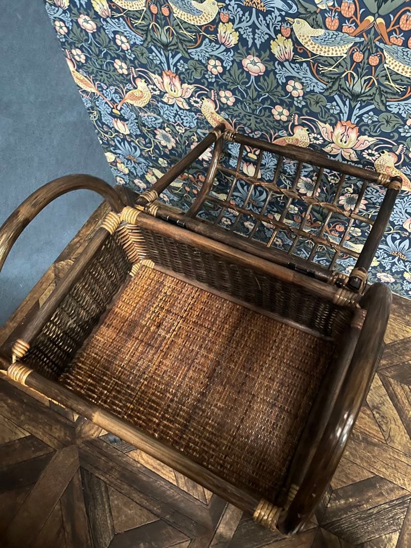 ラタン ドーム型 蓋付き2段かご ランドリーバスケット 籐インテリア 昭和レトロ