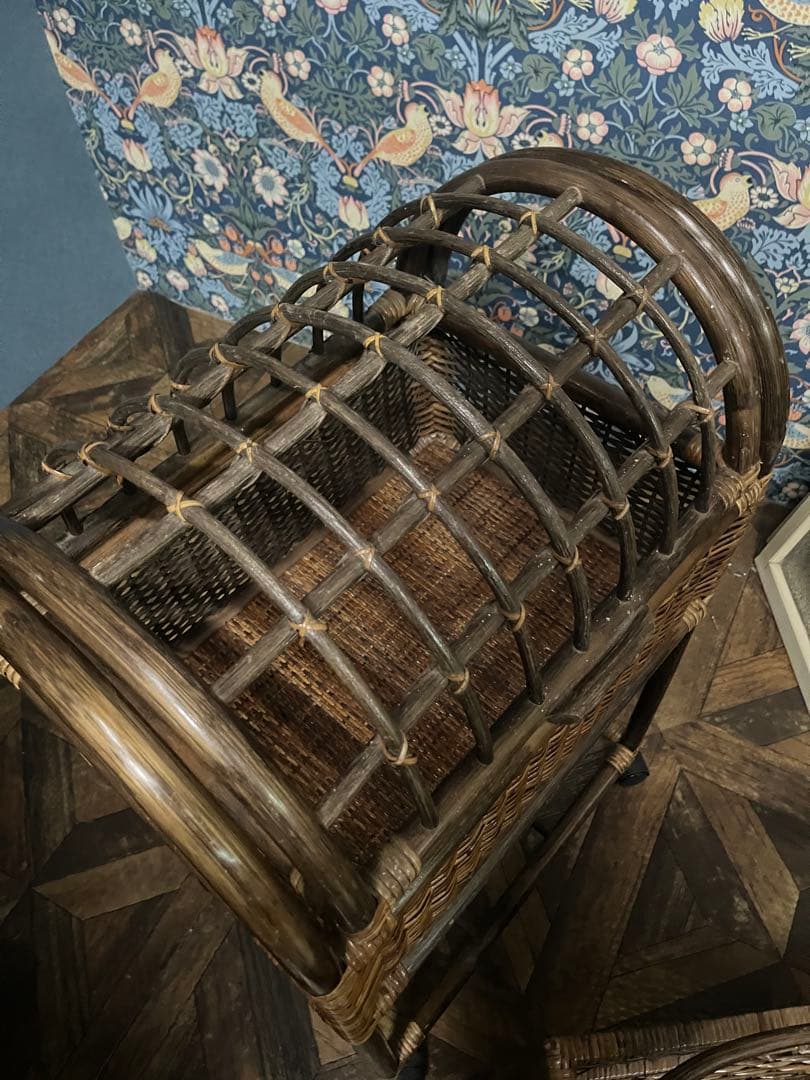 ラタン ドーム型 蓋付き2段かご ランドリーバスケット 籐インテリア 昭和レトロ