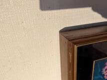 【真作】絵画　沖野実　油彩8号　夜の花束　カラフルな幻想花　濃紺背景　X91