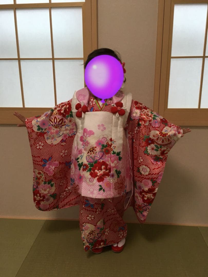 七五三 着物セット 花柄 100%絹　女の子　花ひめ