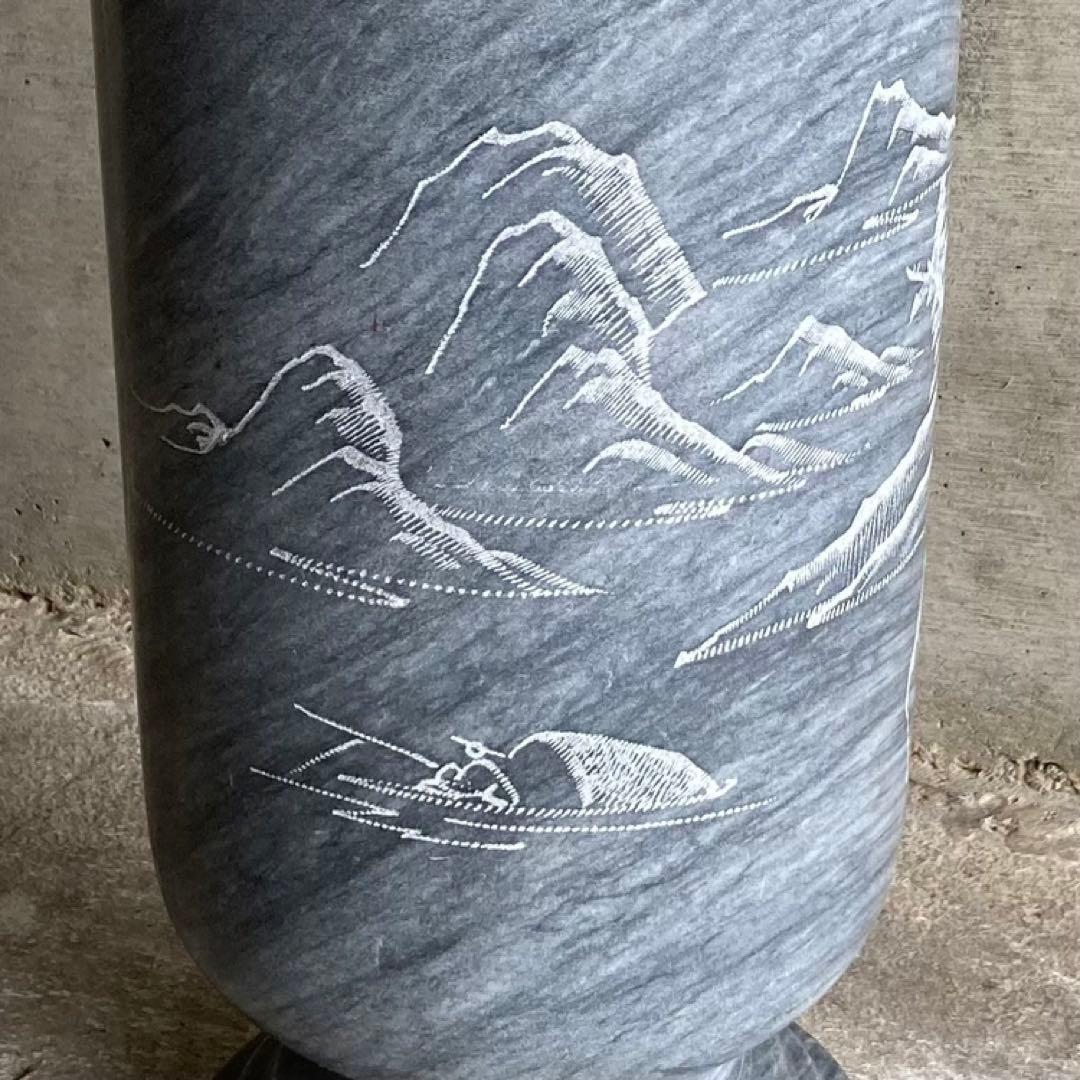 大理石 壺 置物 花瓶 花器 フラワーベース 山水 彫刻 大型 工芸品
