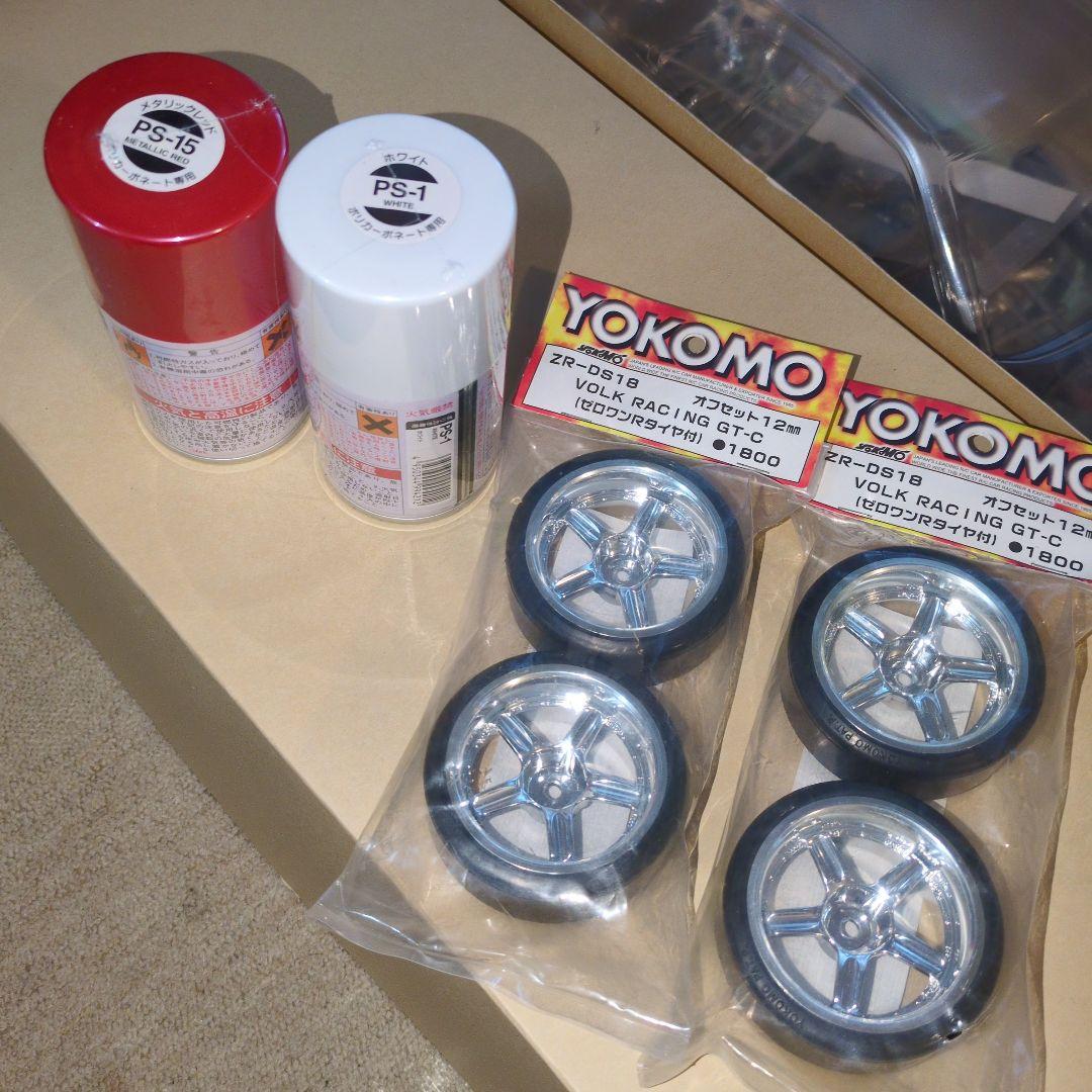 タイヤ・ホイールとカラー付きタミヤ R34 GT-R Z-tune ボディ