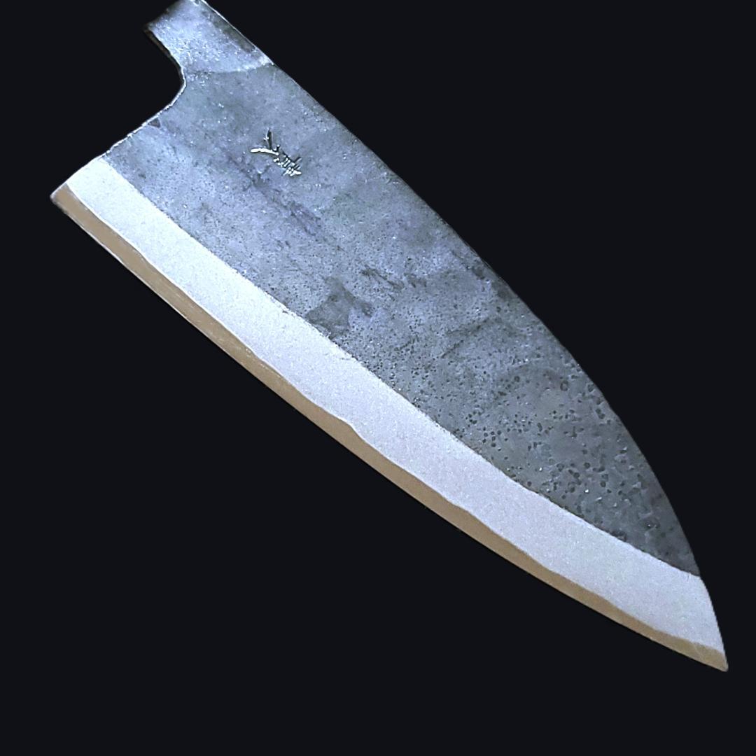 現品限り】青紙2号 黒打 両刃出刃包丁 150㎜ #9397 焼栗柄 月光作