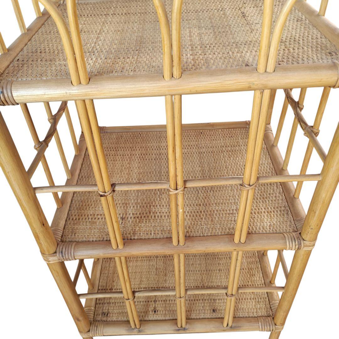 ラタン アーチ型 5段シェルフ 籐家具 昭和レトロ　リメイクシート仕上げ