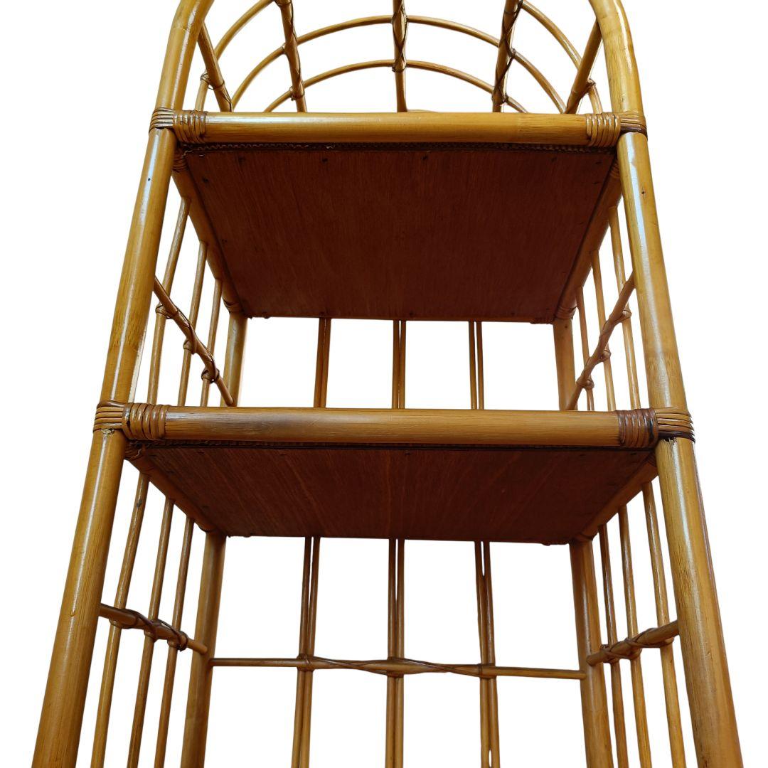 ラタン アーチ型 5段シェルフ 籐家具 昭和レトロ　リメイクシート仕上げ