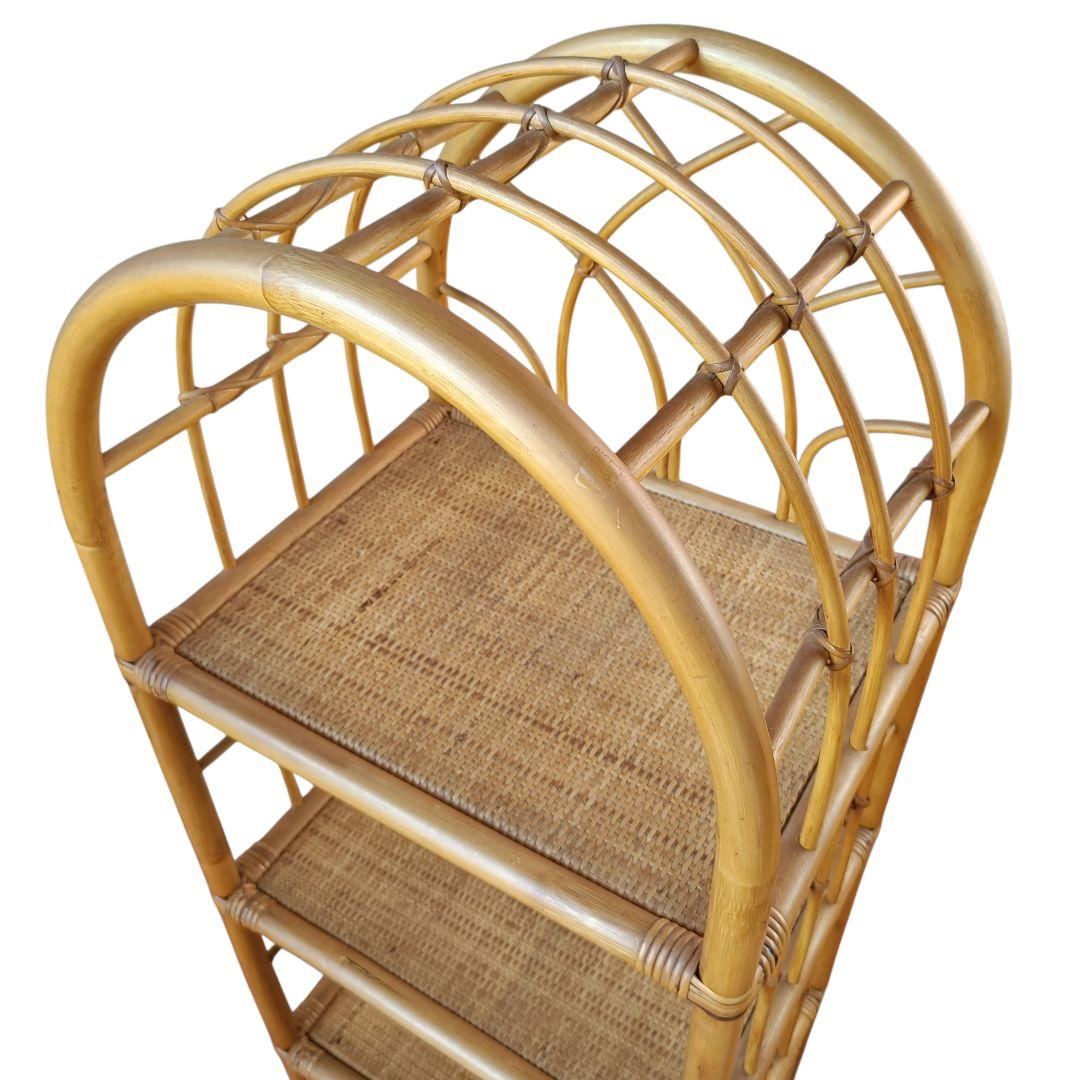 ラタン アーチ型 5段シェルフ 籐家具 昭和レトロ　リメイクシート仕上げ