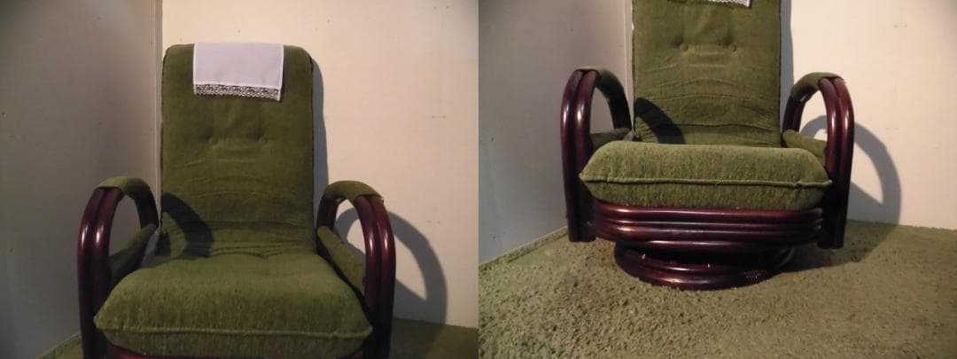 アウトレット【送料無料】高級ラタンギア式リクライニング回転座椅子【ミドル】GR