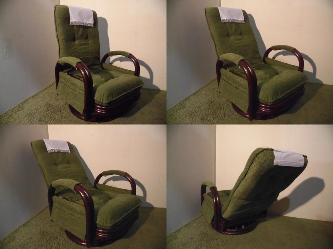 アウトレット【送料無料】高級ラタンギア式リクライニング回転座椅子【ミドル】GR