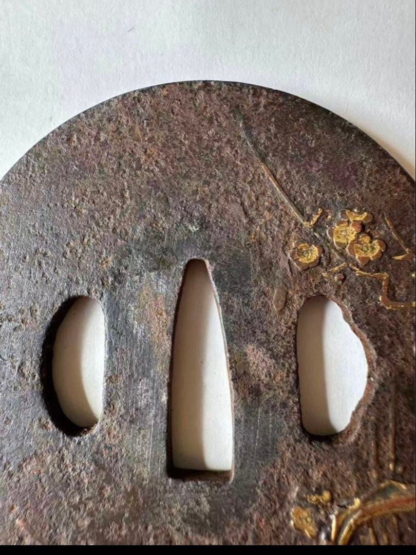 鍔 鉄地 象嵌 鐔 鉄地つば 梅の花 図 刀装具 古美術 時代物 X26E