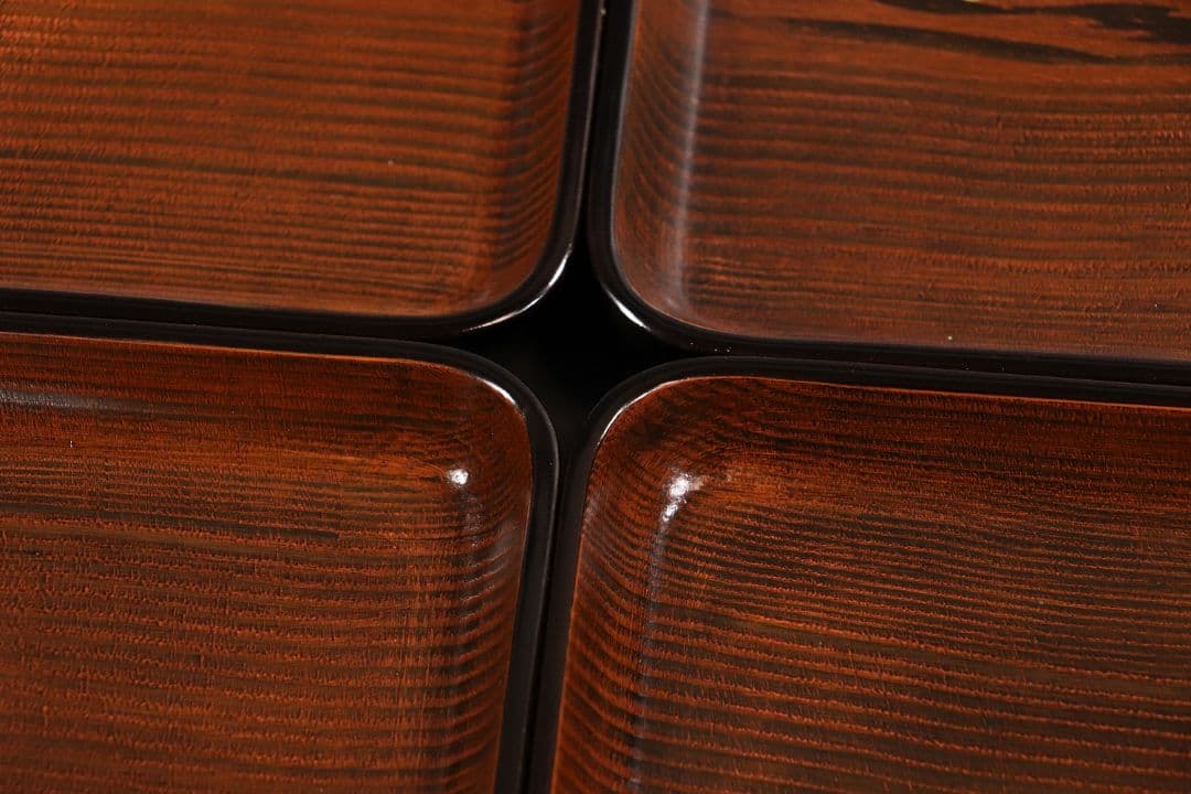 CL77 能登輪島塗 蔦金蒔絵 欅地 木地呂塗 足付四方膳 五客 木製漆器