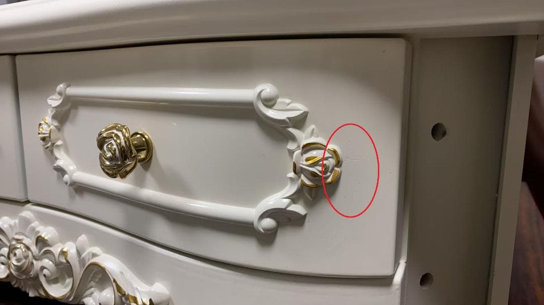 三色変化ミラー】ホワイト白い彫刻模様ドレッサー 訳あり品109-80-01