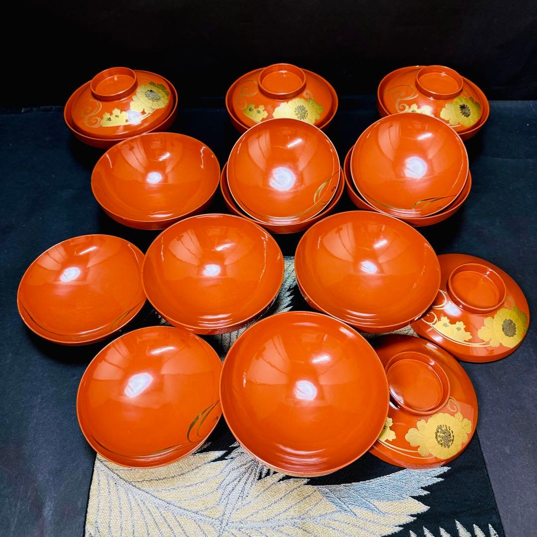 漆器 輪島塗 沈金 金蒔絵 木製 蓋付椀 お煮物椀 吸物椀 9客 - メルカリ