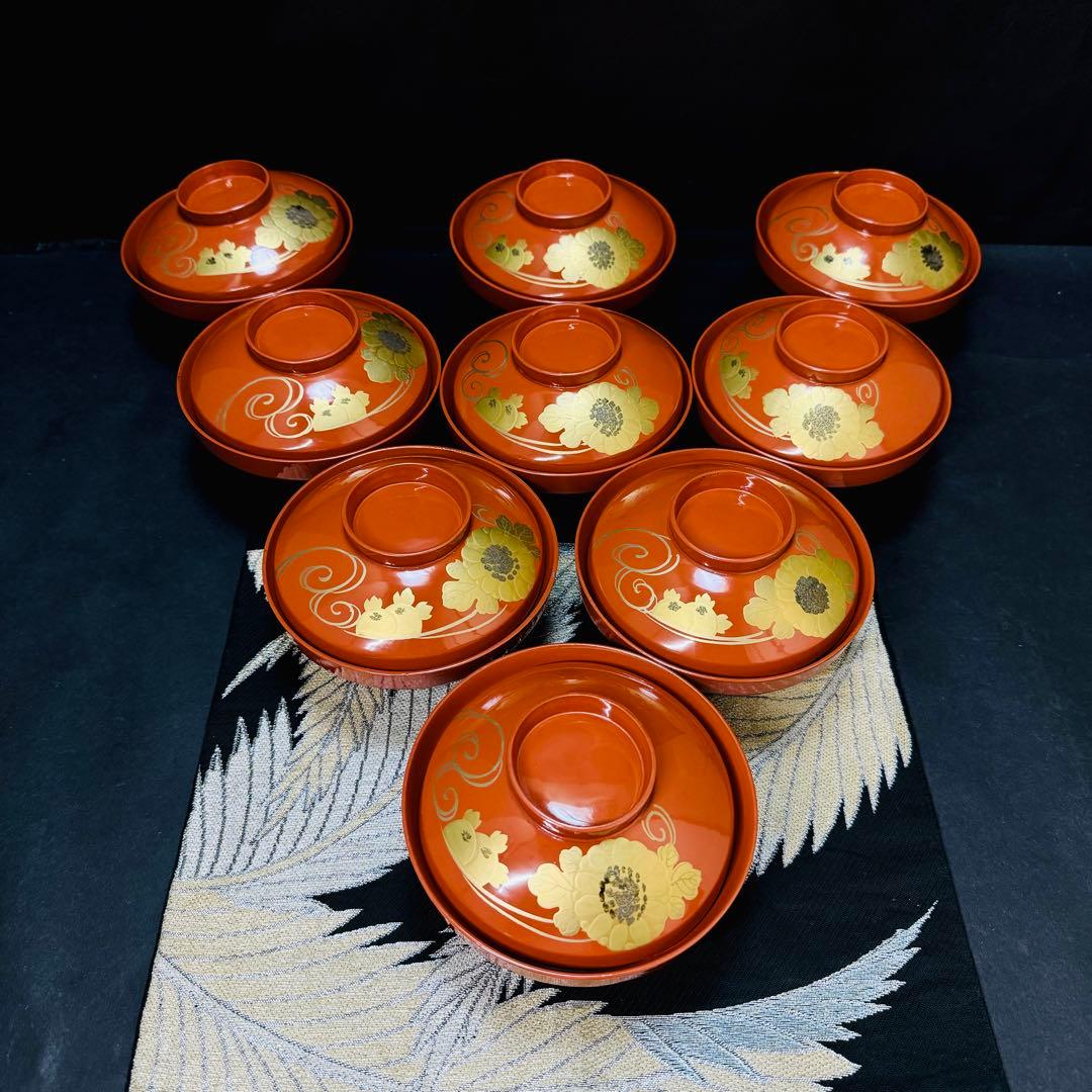 漆器 輪島塗 沈金 金蒔絵 木製 蓋付椀 お煮物椀 吸物椀 9客 - メルカリ
