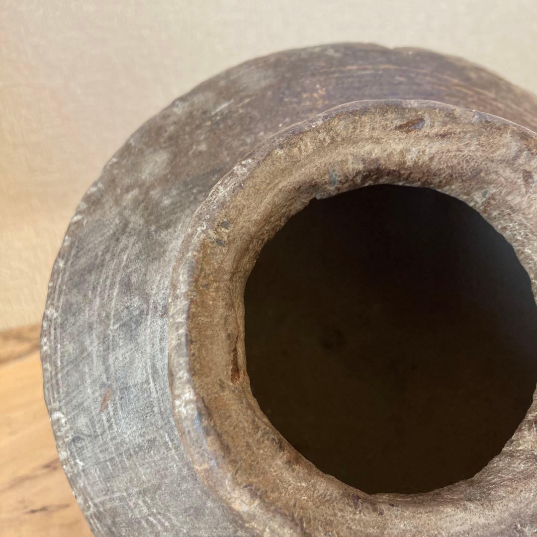 インド　木製のポットB　木工品　古道具坂田　古物　骨董　フラワーベース　花瓶