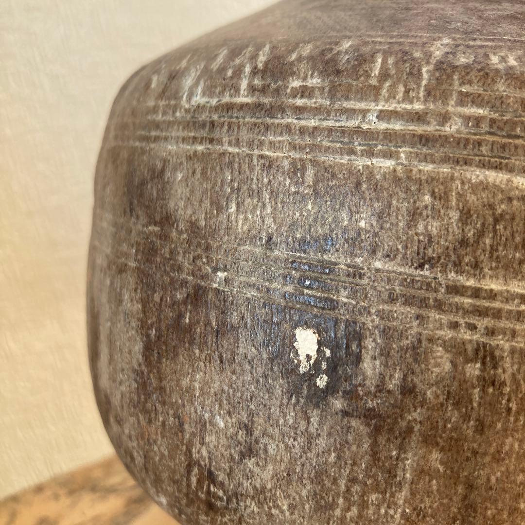 インド　木製のポットB　木工品　古道具坂田　古物　骨董　フラワーベース　花瓶