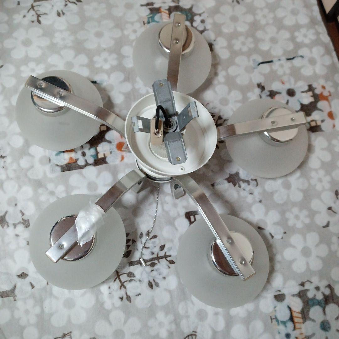 5灯　シャンデリア 　レトロ　磨りガラス　ガラス　かわいい　昭和50年後半