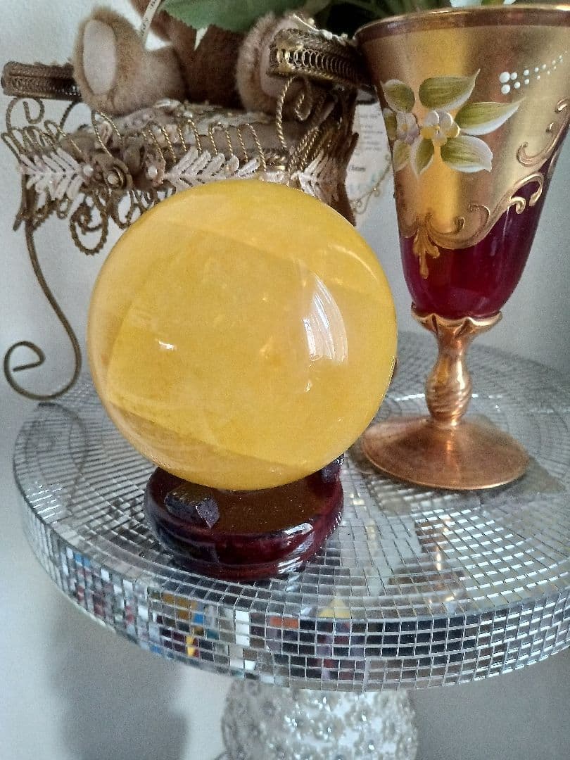 石　水晶　大きい　黄色　置物　イエロー　シトリン　スフィア　仏具