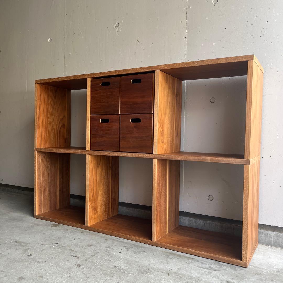 peru★無印スタッキングシェルフ３段×２列・ウォールナット材・チェスト付